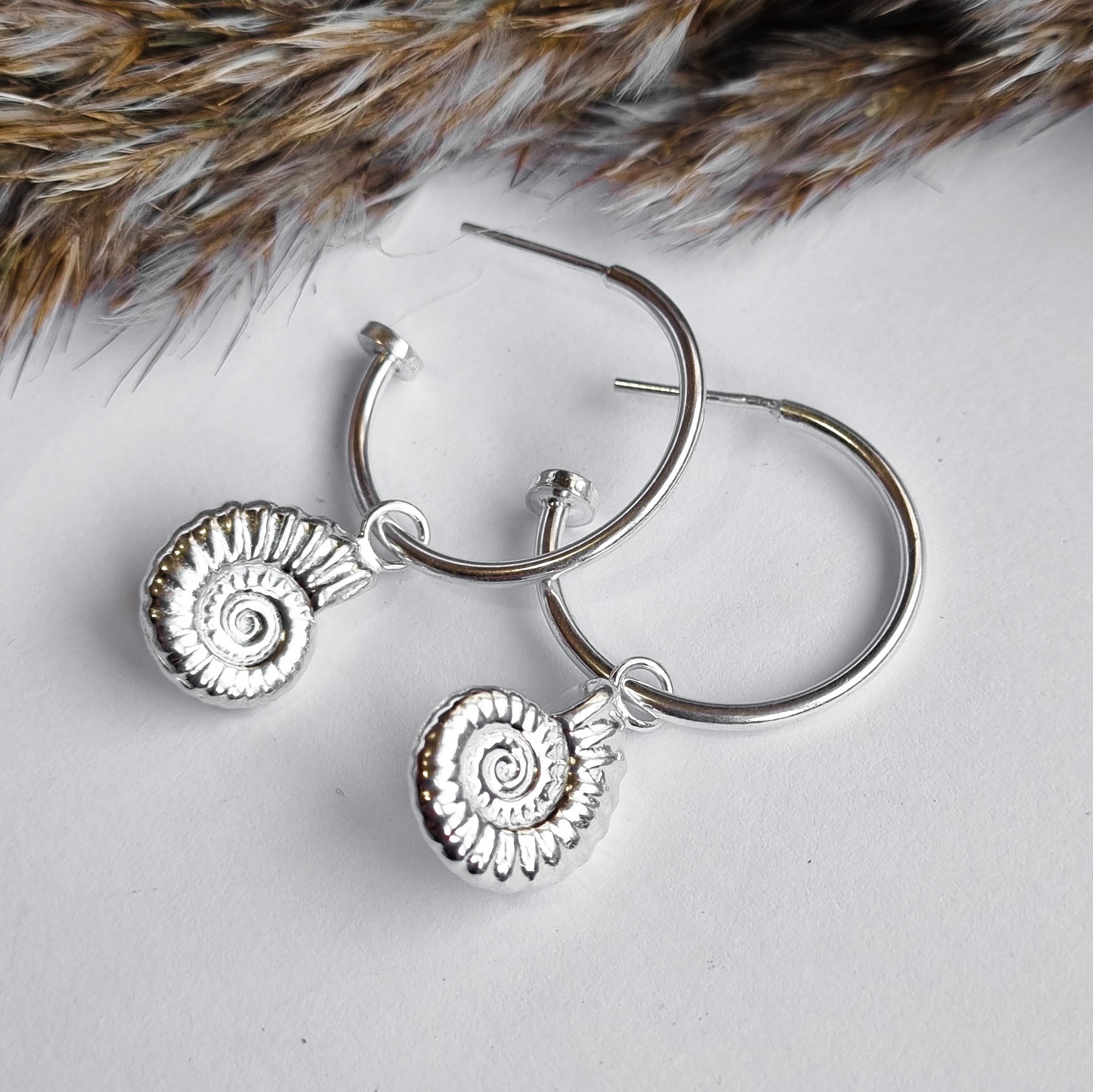 Silver Ammonite Hoop Earrings