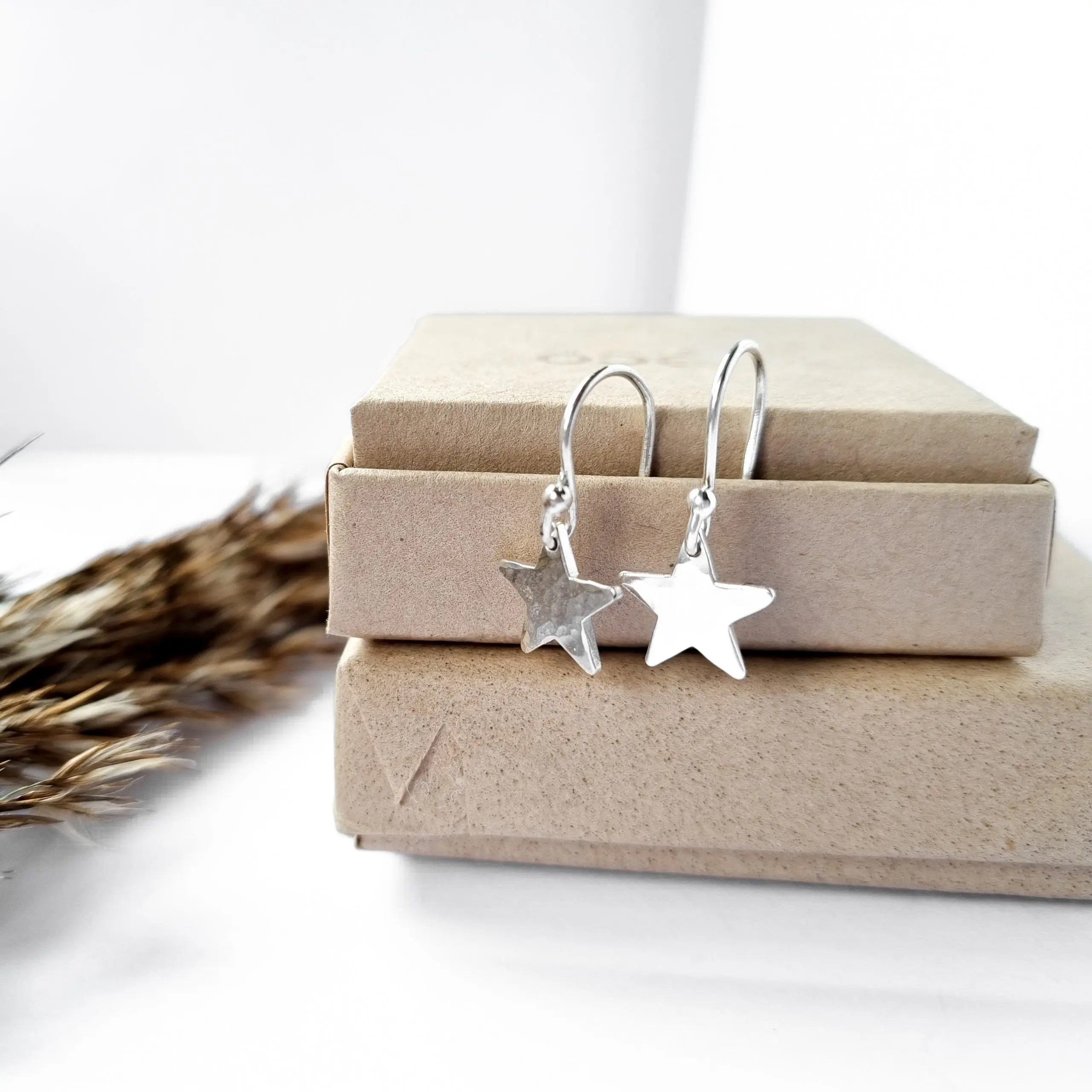 Silver Textured Dangle Star Earrings