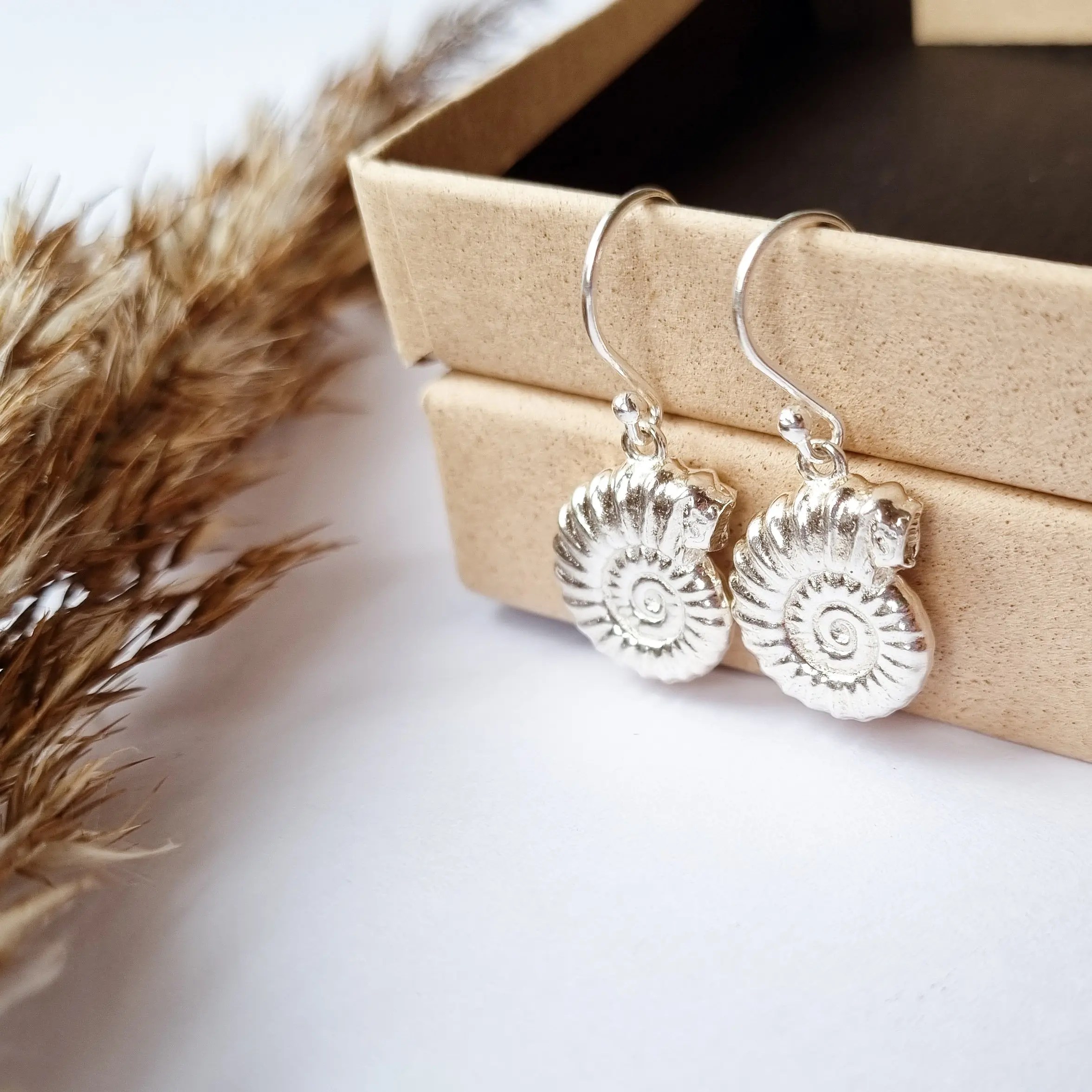 Silver Ammonite Dangle Earrings