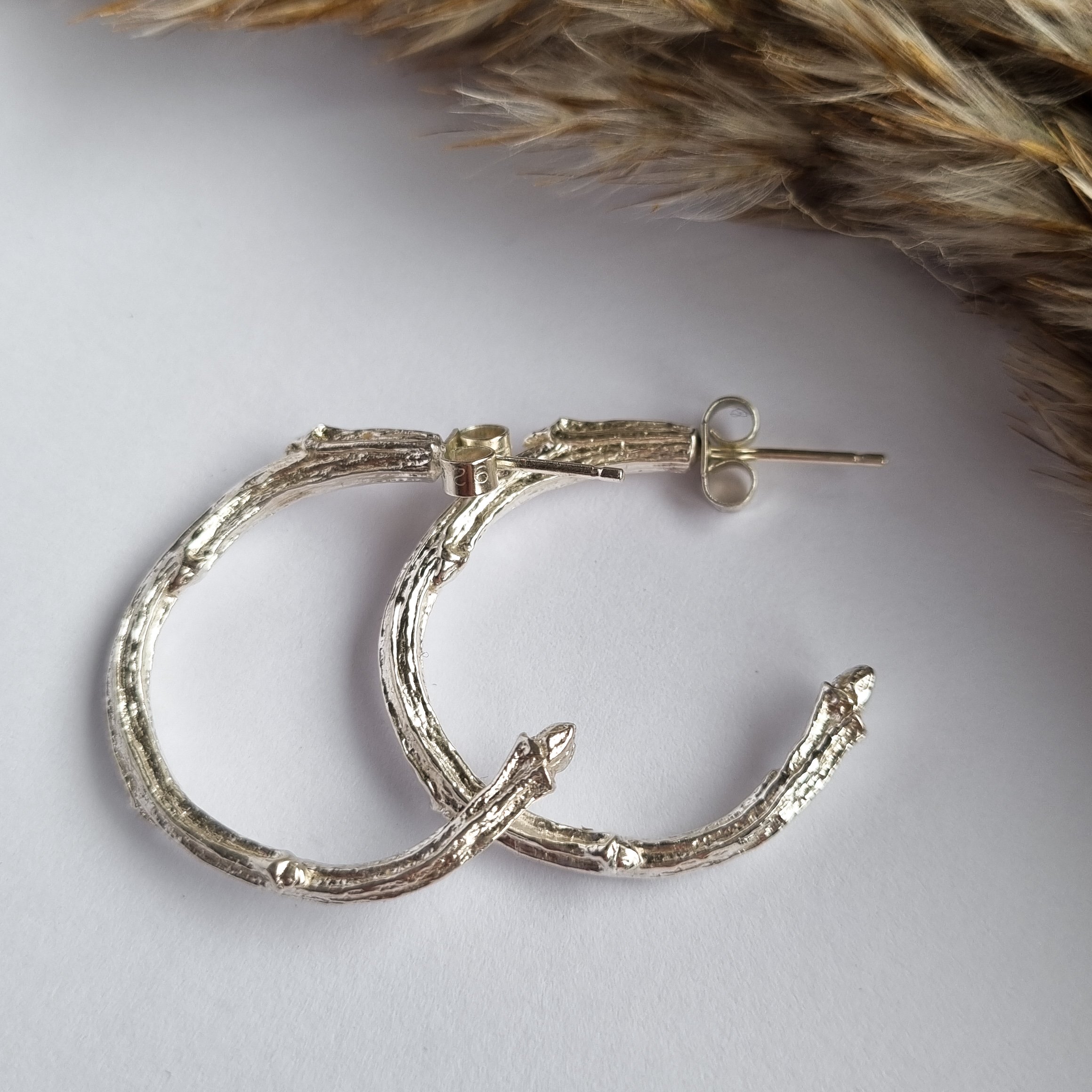 Silver Apple Twig Hoop Earrings